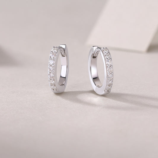 Moissanite Single-Row Pave Huggie Hoop Earrings in 925 Silver