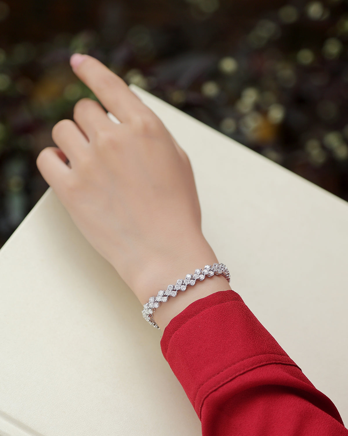 Moissanite Flower Cluster Link Bracelet in 925 Sterling Silver - worn