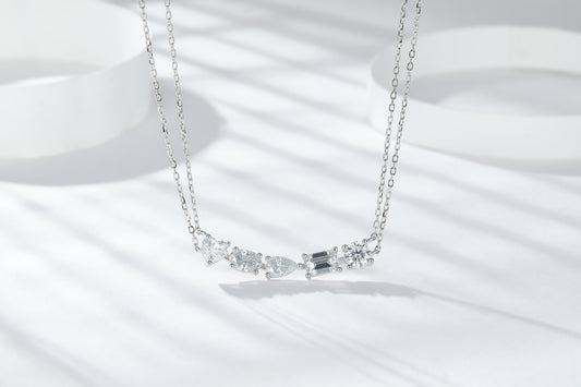 Mixed-Cut Moissanite Curved Bar Necklace in 925 Sterling Silver