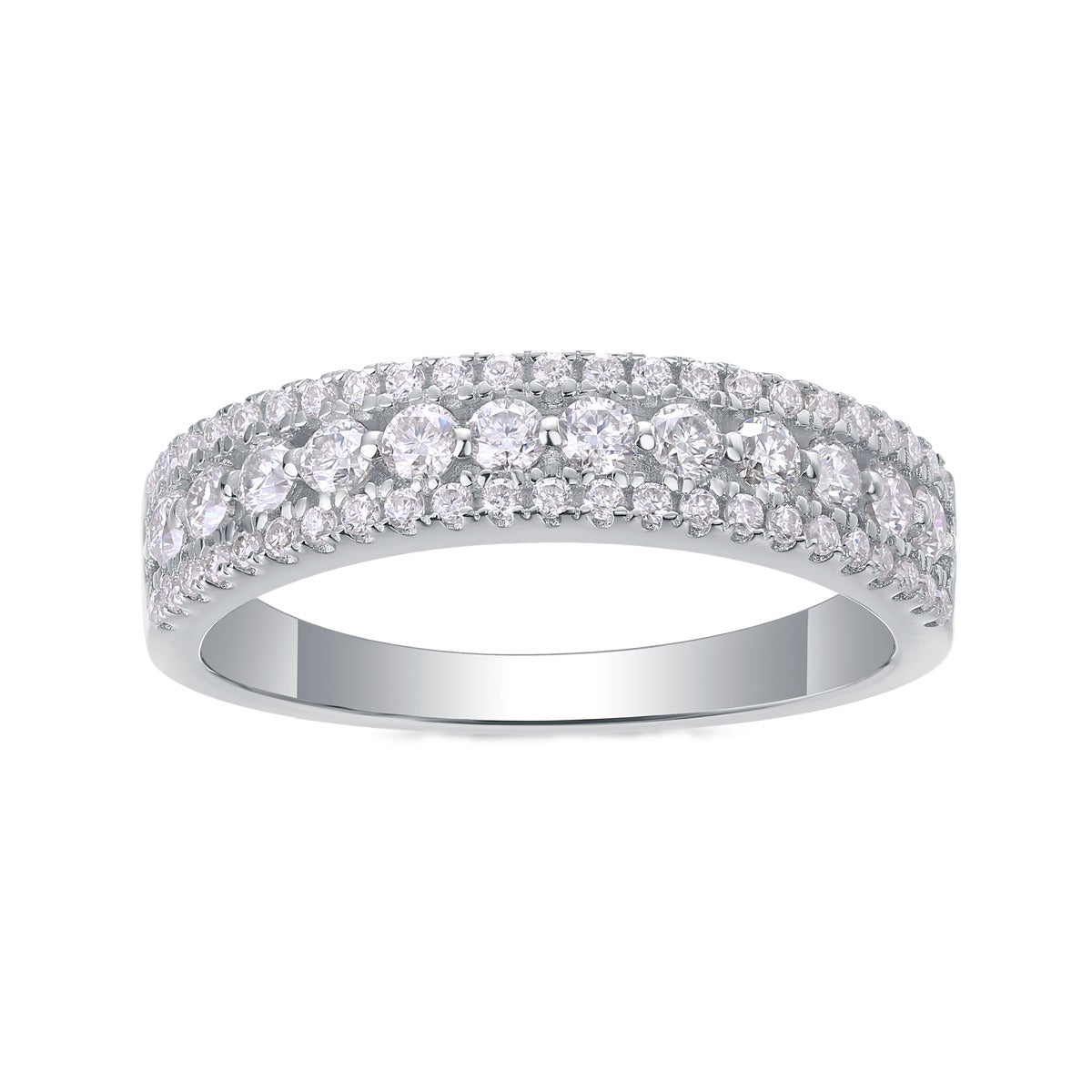 Moissanite Three-Row Pave Anniversary Band in 925 Sterling Silver