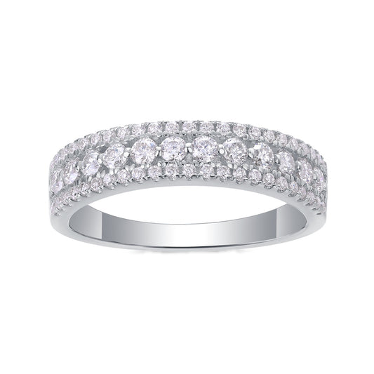 Moissanite Three-Row Pave Anniversary Band in 925 Sterling Silver