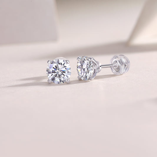 Round Moissanite Four-Prong Stud Earrings in 925 Sterling Silver