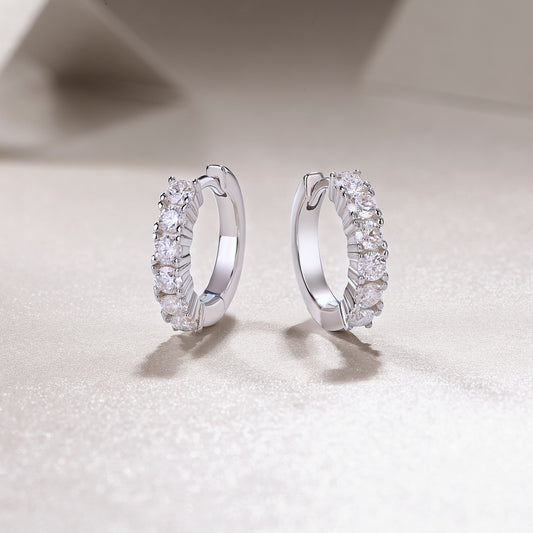 Round Moissanite Prong-Set Huggie Hoop Earrings in 925 Silver
