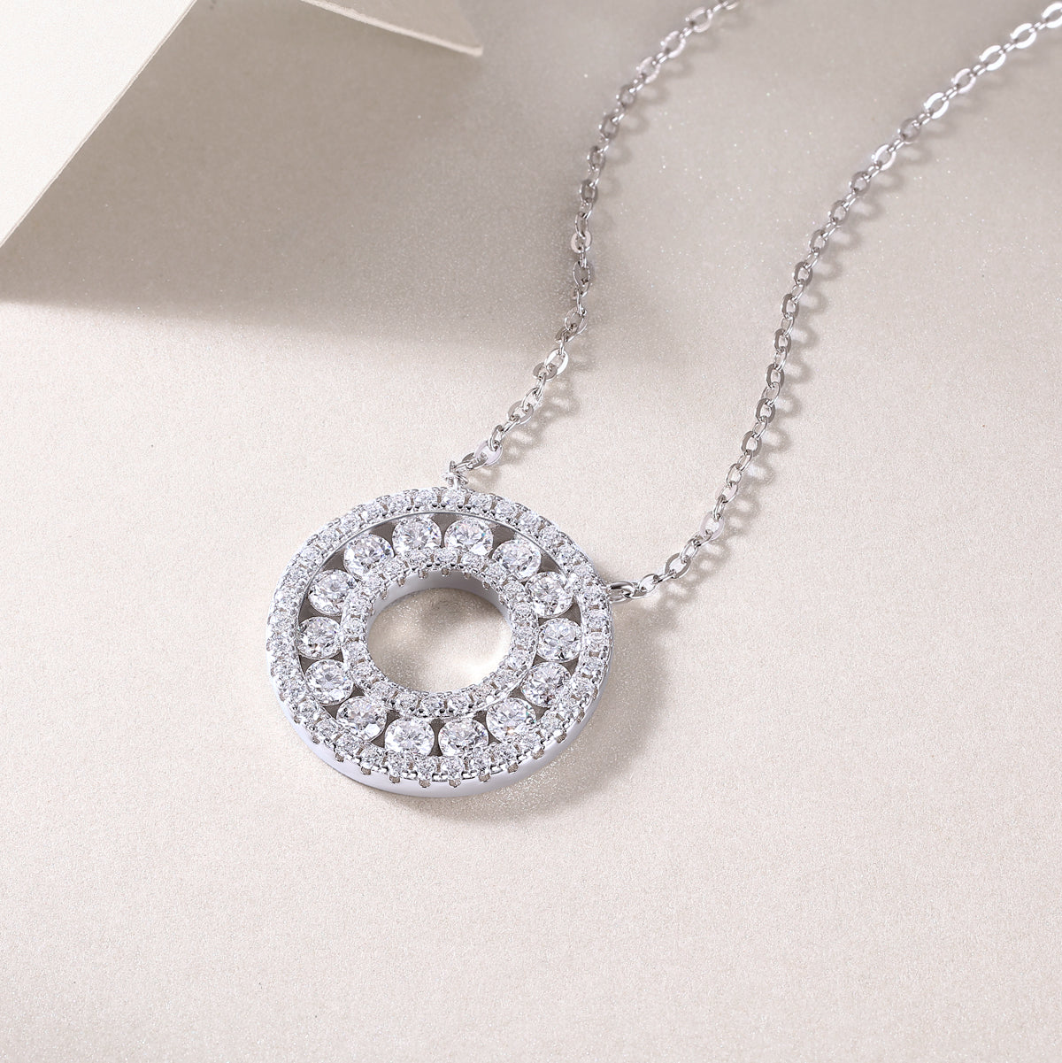 Moissanite Pave Open Circle Pendant Necklace in 925 Sterling Silver