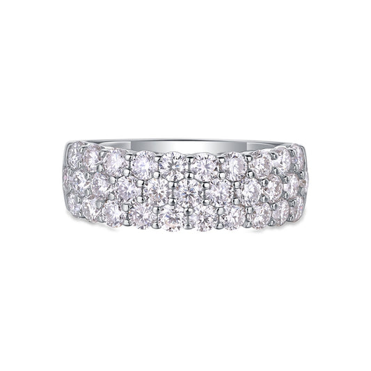 Wide Moissanite Three-Row Shared-Prong Band in 925 Sterling Silver