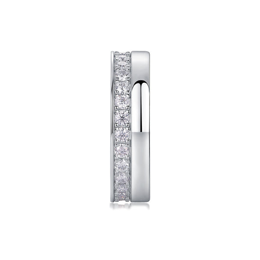 Moissanite Offset Double Band Ring with Pave Row in 925 Silver