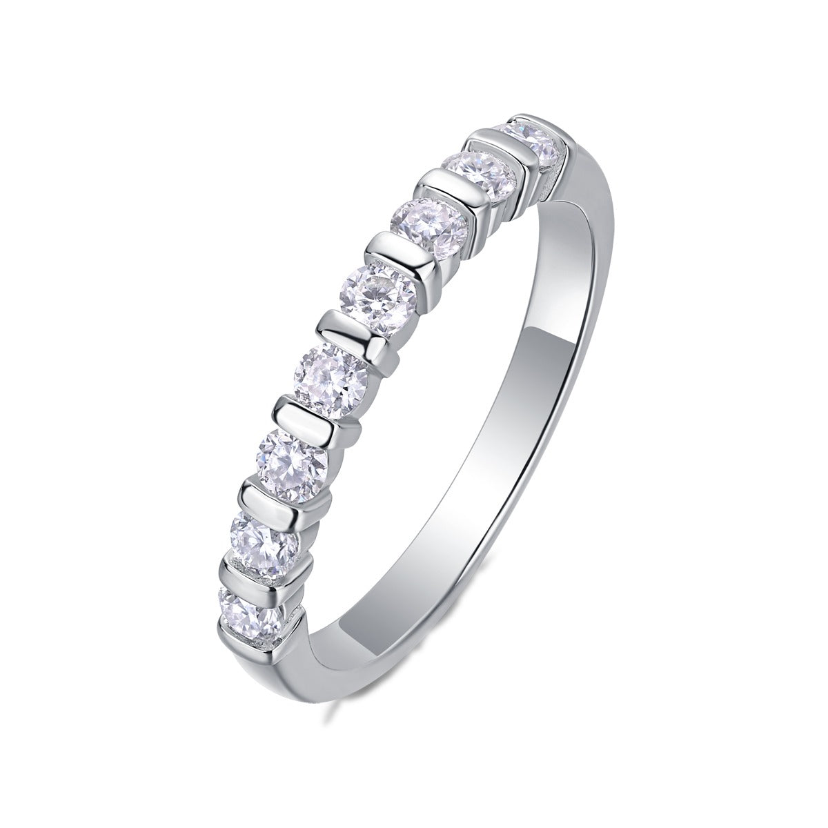 Round Moissanite Bar-Set Half-Eternity Band in 925 Sterling Silver