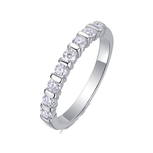 Round Moissanite Bar-Set Half-Eternity Band in 925 Sterling Silver