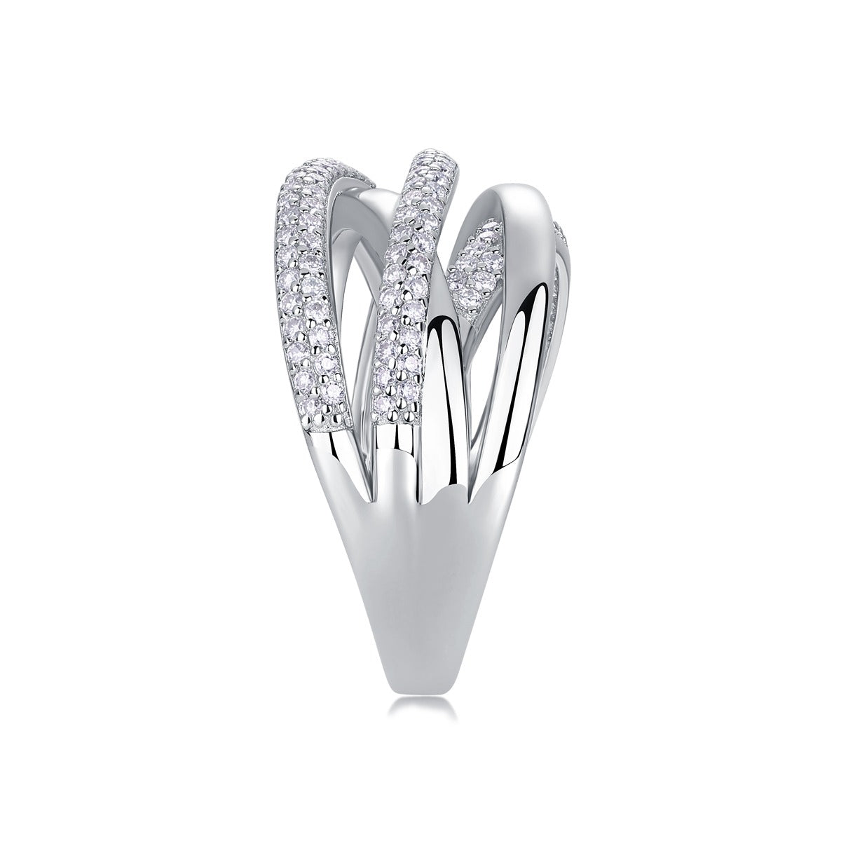 Moissanite Multi-Band Crossover Pave Wrap Ring in 925 Sterling Silver
