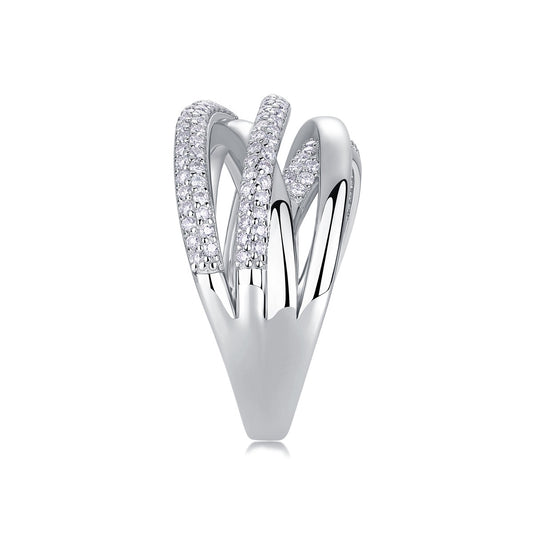 Moissanite Multi-Band Crossover Pave Wrap Ring in 925 Sterling Silver