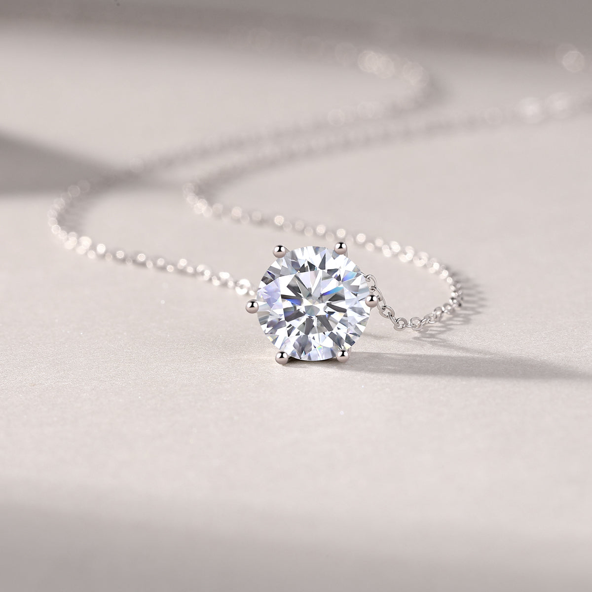 Floating Round Moissanite Six-Prong Solitaire Necklace in 925 Sterling Silver