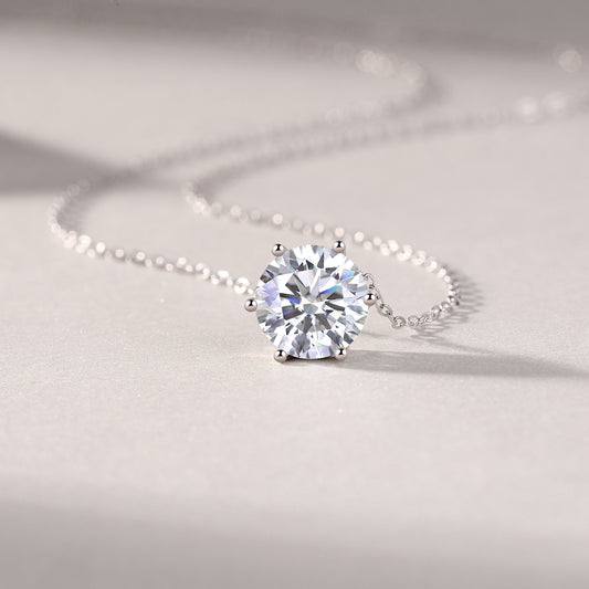 Floating Round Moissanite Six-Prong Solitaire Necklace in 925 Sterling Silver