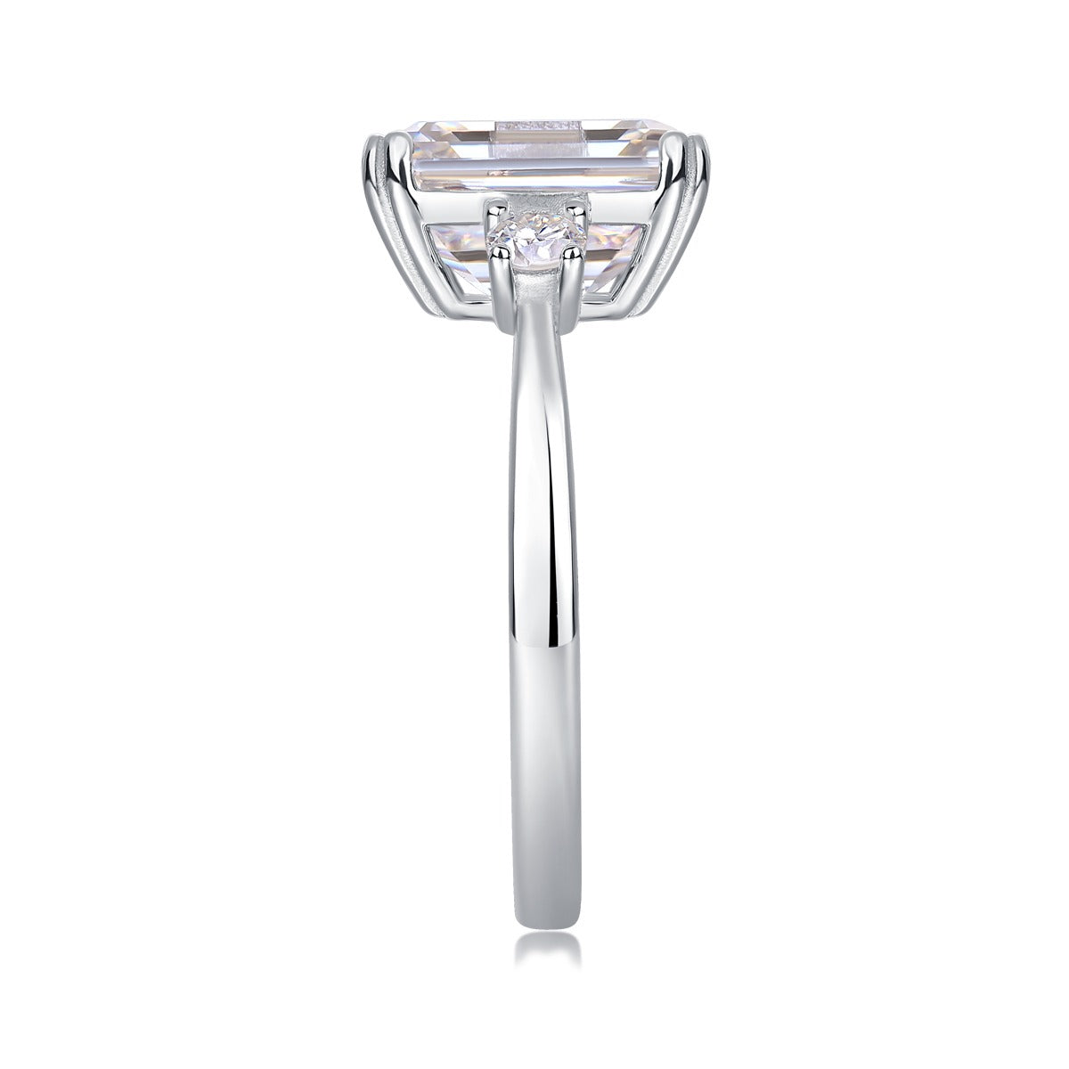Emerald-Cut Moissanite Three-Stone Ring in 925 Sterling Silver