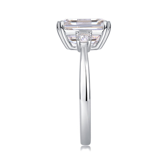 Emerald-Cut Moissanite Three-Stone Ring in 925 Sterling Silver