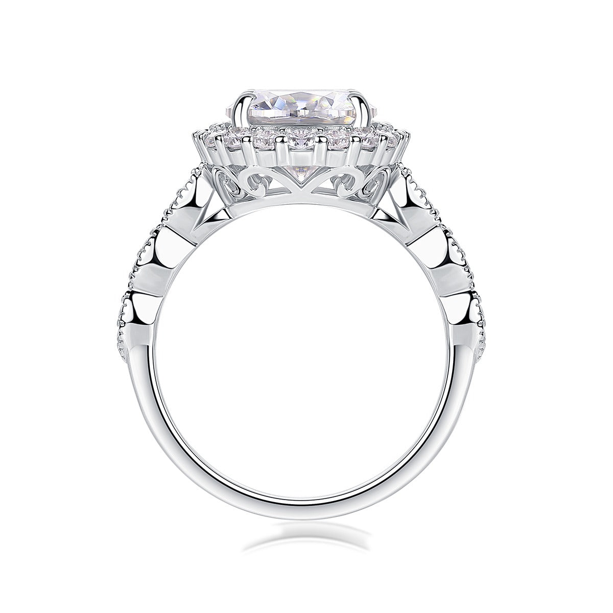 Round Moissanite Halo Ring with Twisted Pave Band in 925 Silver