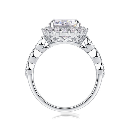 Round Moissanite Halo Ring with Twisted Pave Band in 925 Silver
