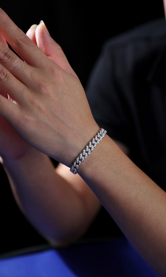 Pave Moissanite Woven Cuban Link Bracelet in 925 Sterling Silver - worn