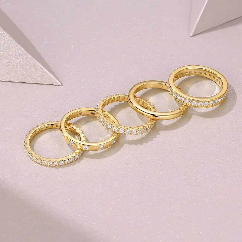 Moissanite Stackable Five-Ring Set in Gold-Plated 925 Sterling Silver