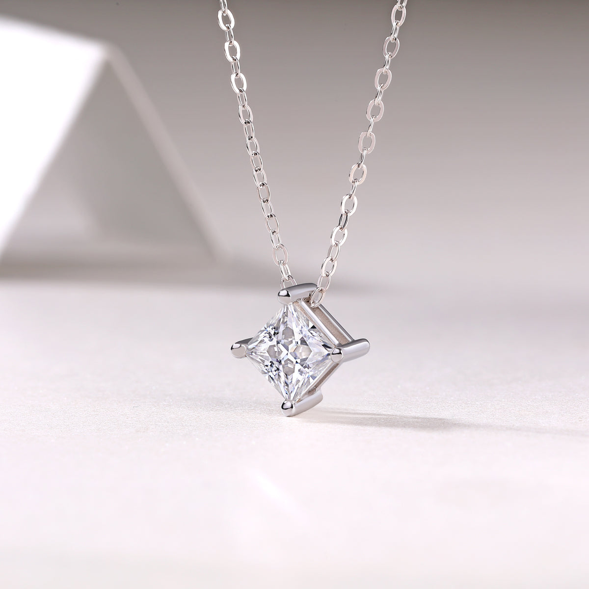 Princess-Cut Moissanite Solitaire Pendant Necklace in 925 Sterling Silver