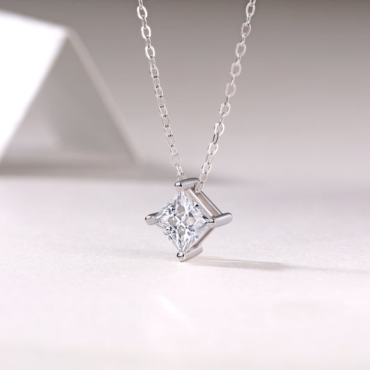 Princess-Cut Moissanite Solitaire Pendant Necklace in 925 Sterling Silver