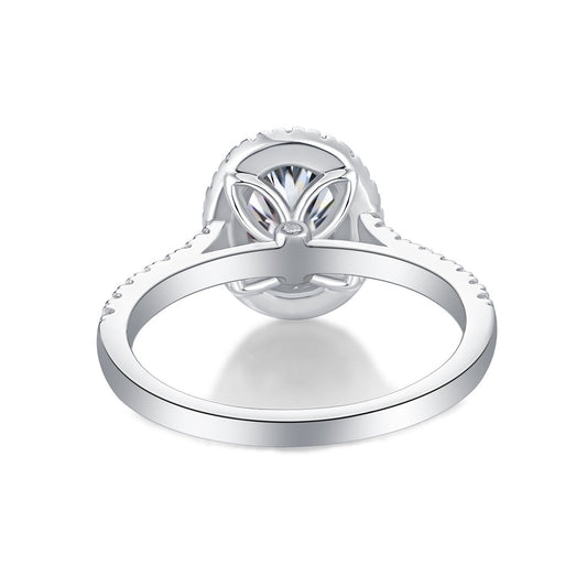 Oval Moissanite Halo Engagement Ring in 925 Sterling Silver