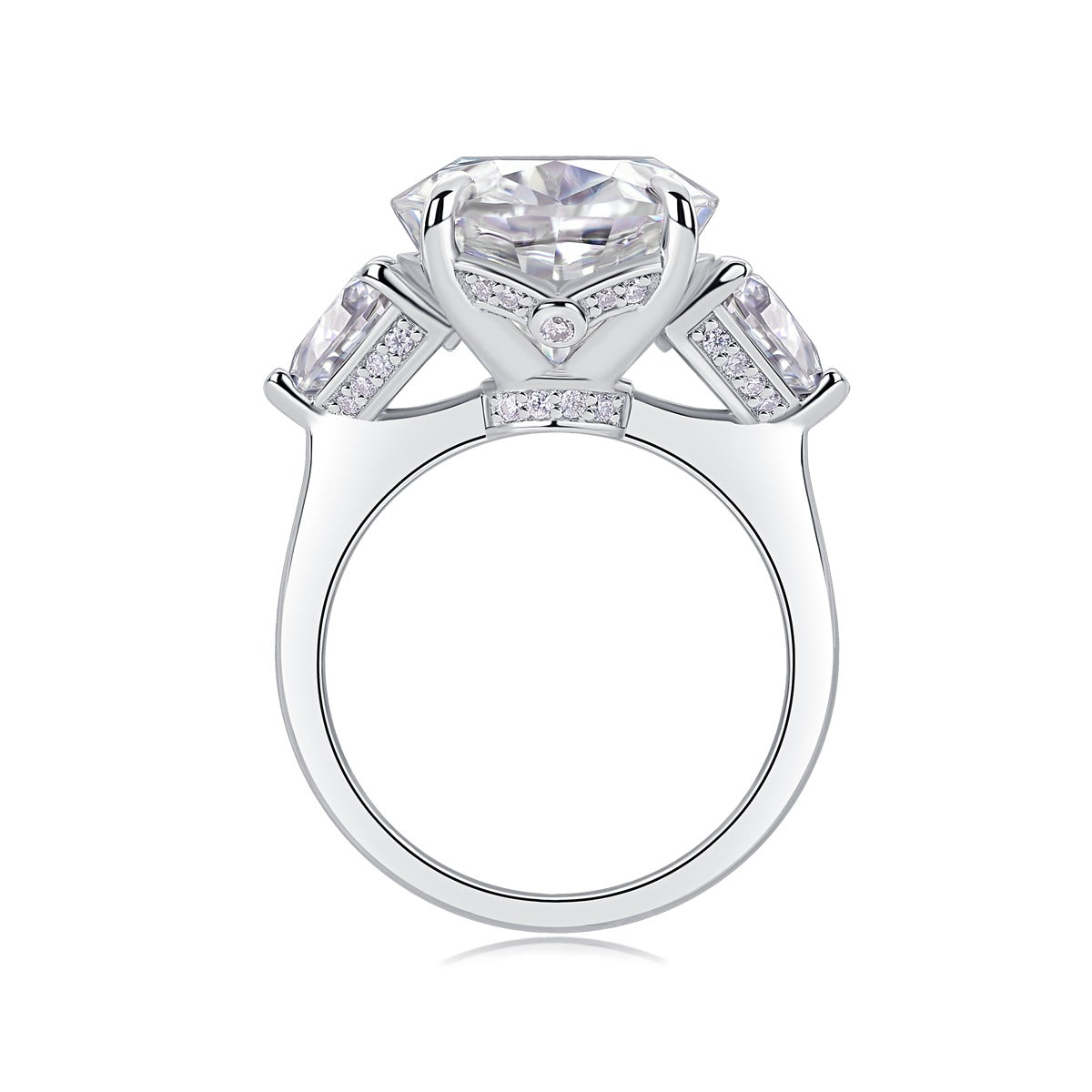 Oval Moissanite Three-Stone Ring with Pear Sides in 925 Silver