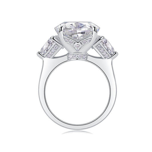 Oval Moissanite Three-Stone Ring with Pear Sides in 925 Silver