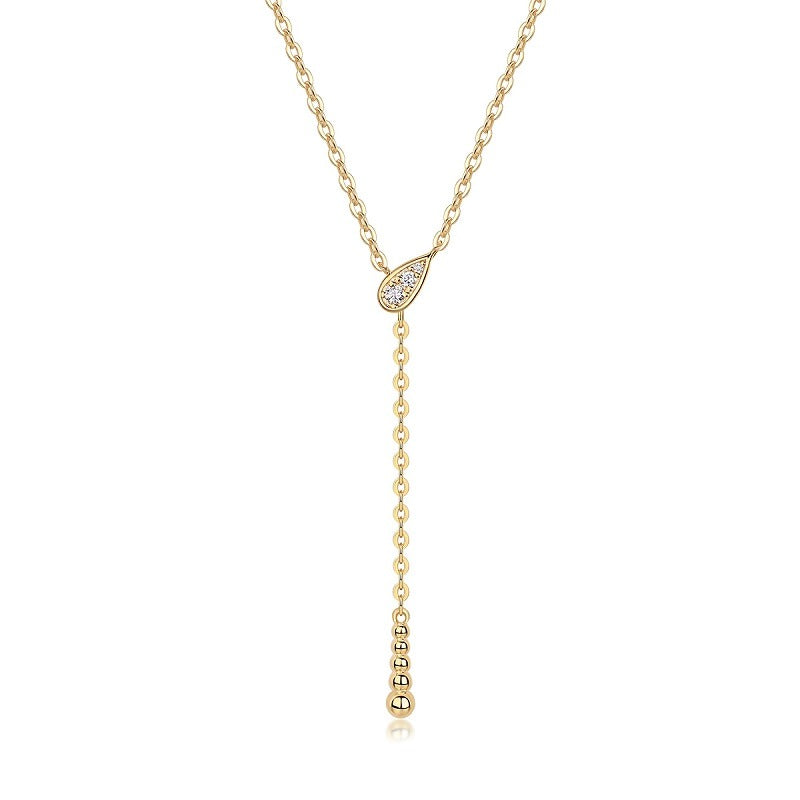 Moissanite Teardrop Y Lariat Necklace in Gold-Plated 925 Sterling Silver