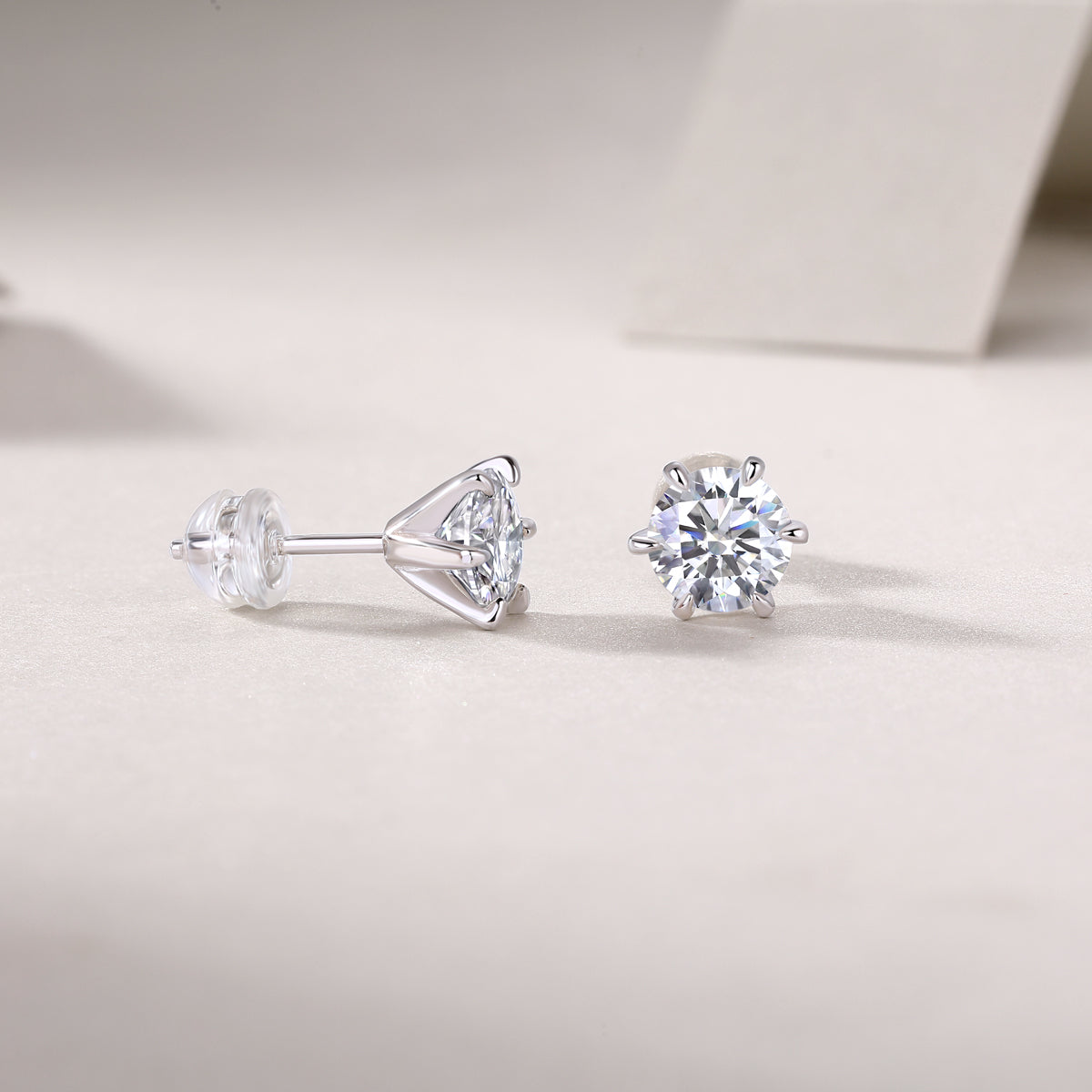 Classic Six-Prong Round Moissanite Stud Earrings in 925 Sterling Silver