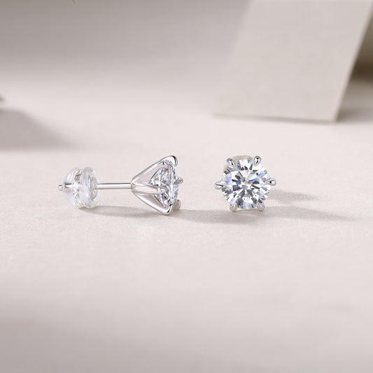 Classic Six-Prong Round Moissanite Stud Earrings in 925 Sterling Silver