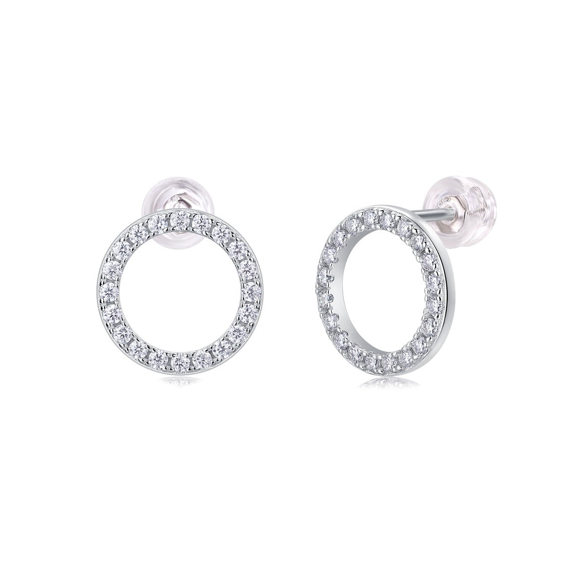 Moissanite Pave Open Circle Stud Earrings in 925 Sterling Silver