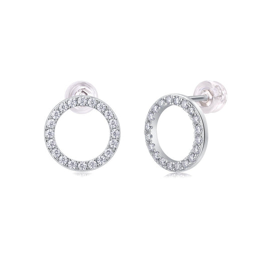 Moissanite Pave Open Circle Stud Earrings in 925 Sterling Silver