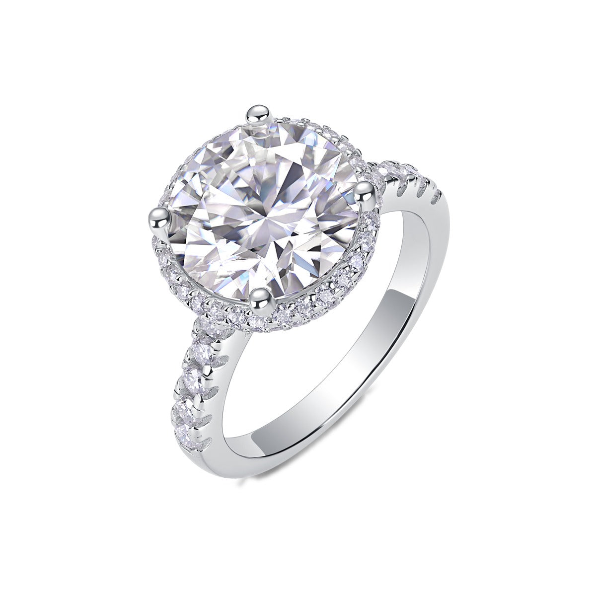 Round Moissanite Halo Engagement Ring in 925 Sterling Silver