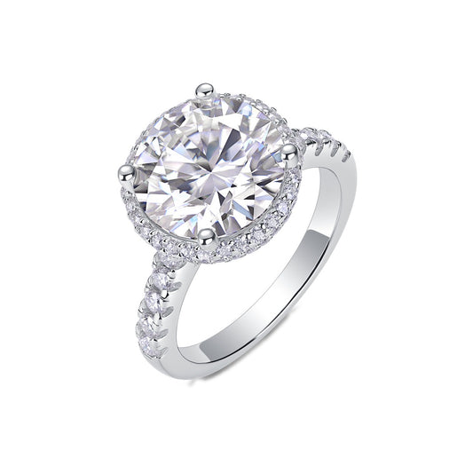 Round Moissanite Halo Engagement Ring in 925 Sterling Silver