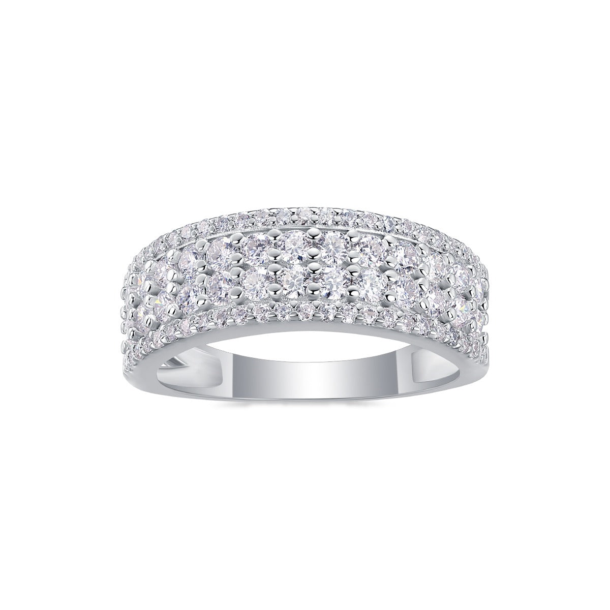 Wide Moissanite Multi-Row Pave Band in 925 Sterling Silver