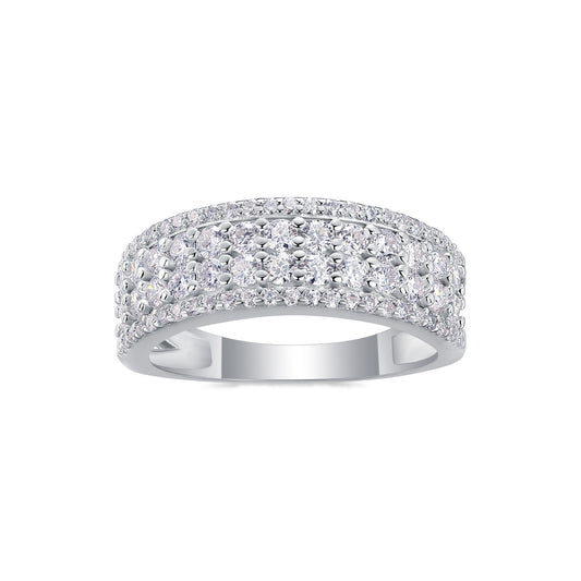 Wide Moissanite Multi-Row Pave Band in 925 Sterling Silver