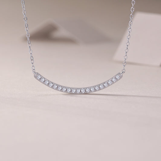 Pave Moissanite Curved Bar Necklace in 925 Sterling Silver
