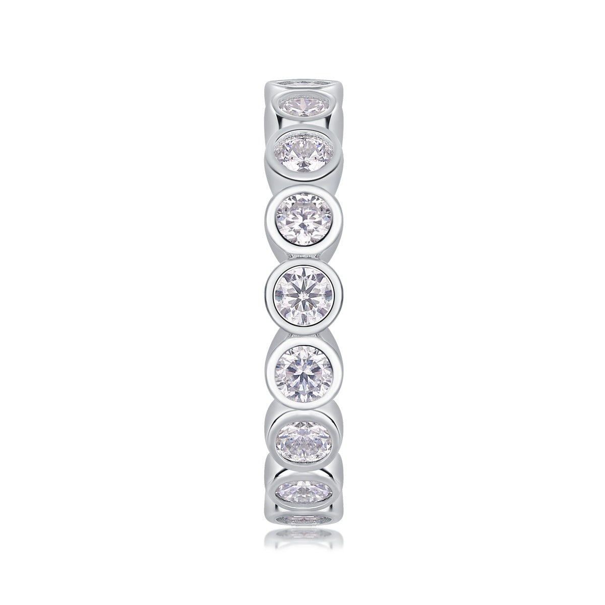 Round Moissanite Bezel-Set Eternity Band in 925 Sterling Silver