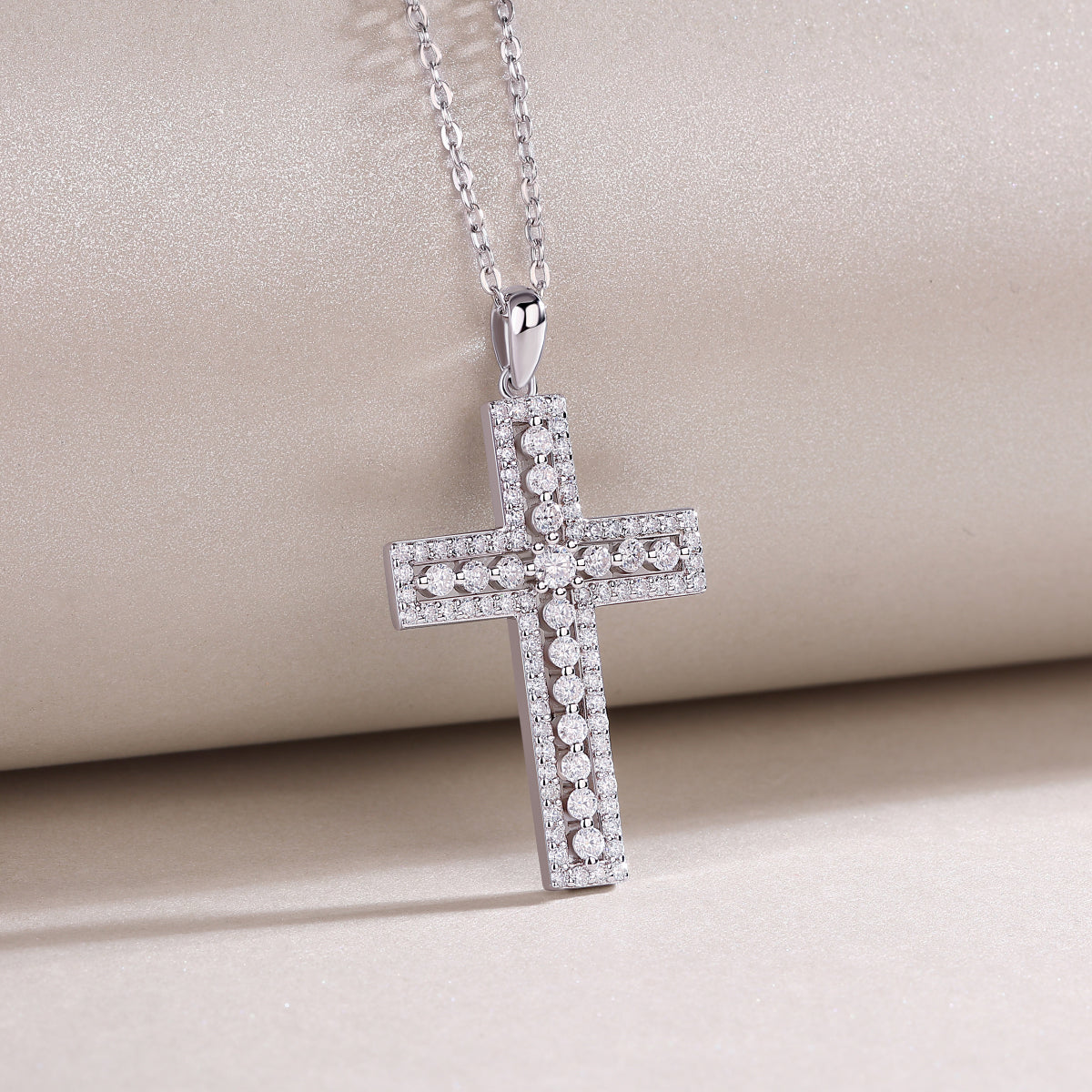 Moissanite Pave Cross Pendant Necklace in 925 Sterling Silver