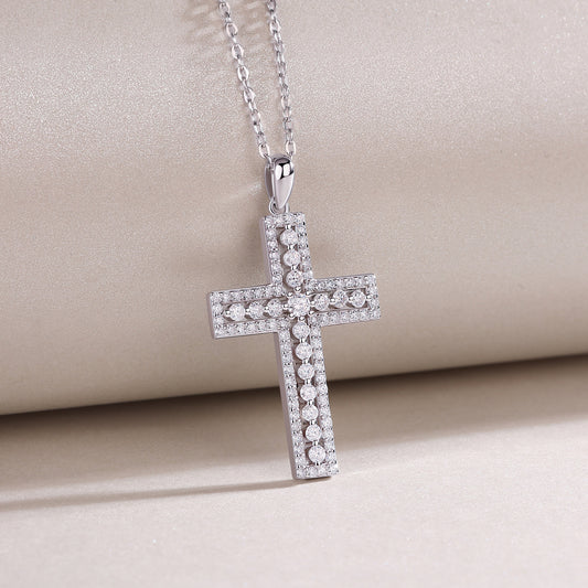 Moissanite Pave Cross Pendant Necklace in 925 Sterling Silver