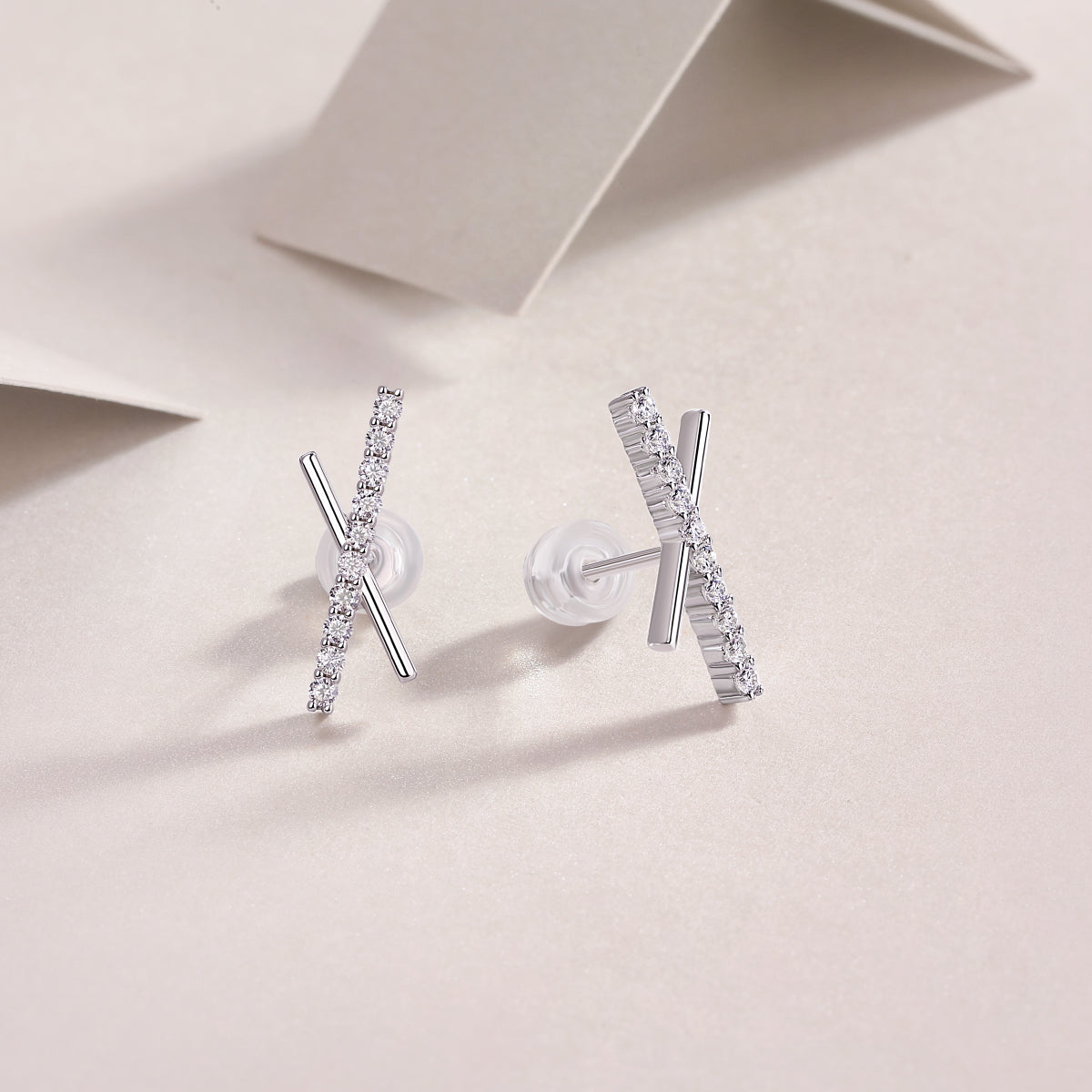 Moissanite Pave Crossed-Bar X Stud Earrings in 925 Sterling Silver
