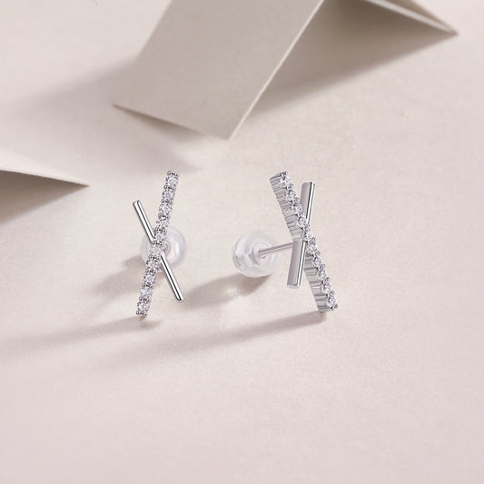 Moissanite Pave Crossed-Bar X Stud Earrings in 925 Sterling Silver