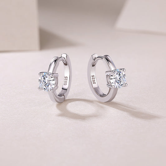 Round Moissanite Solitaire Huggie Hoop Earrings in 925 Sterling Silver
