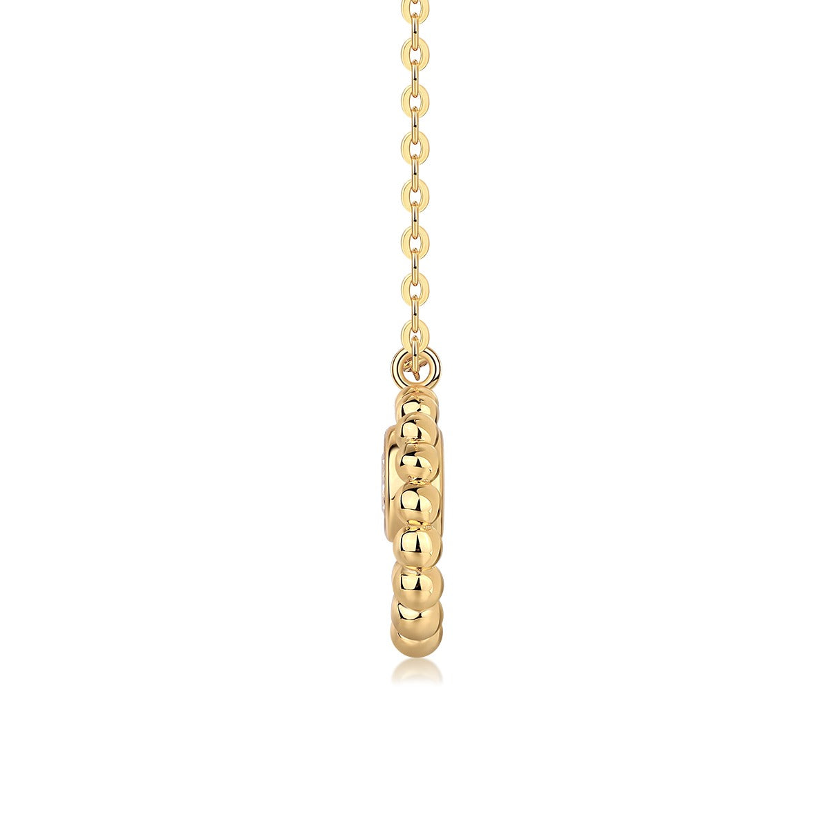 Round Moissanite Bezel Beaded Circle Pendant in Gold-Plated 925 Silver
