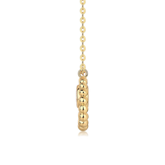 Round Moissanite Bezel Beaded Circle Pendant in Gold-Plated 925 Silver