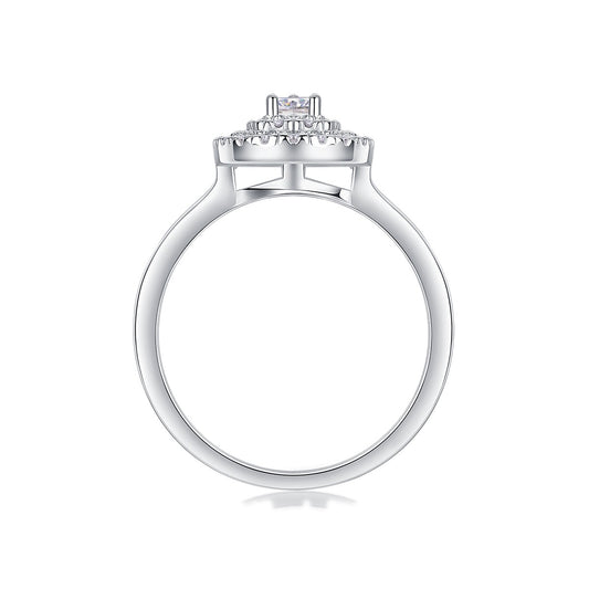Pear-Shaped Moissanite Cluster Double-Halo Ring in 925 Silver