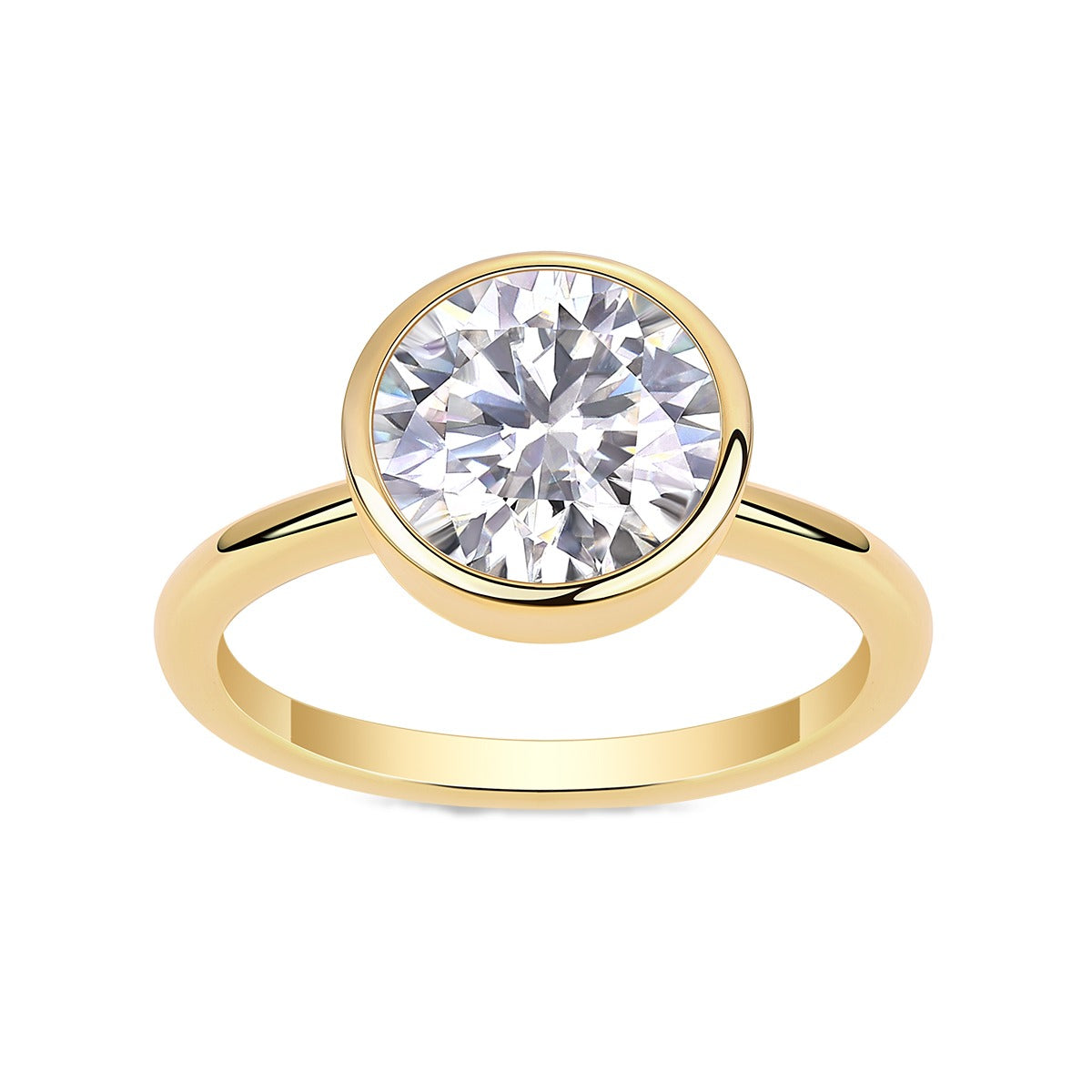 Round Moissanite Bezel Solitaire Ring in Gold-Plated 925 Silver