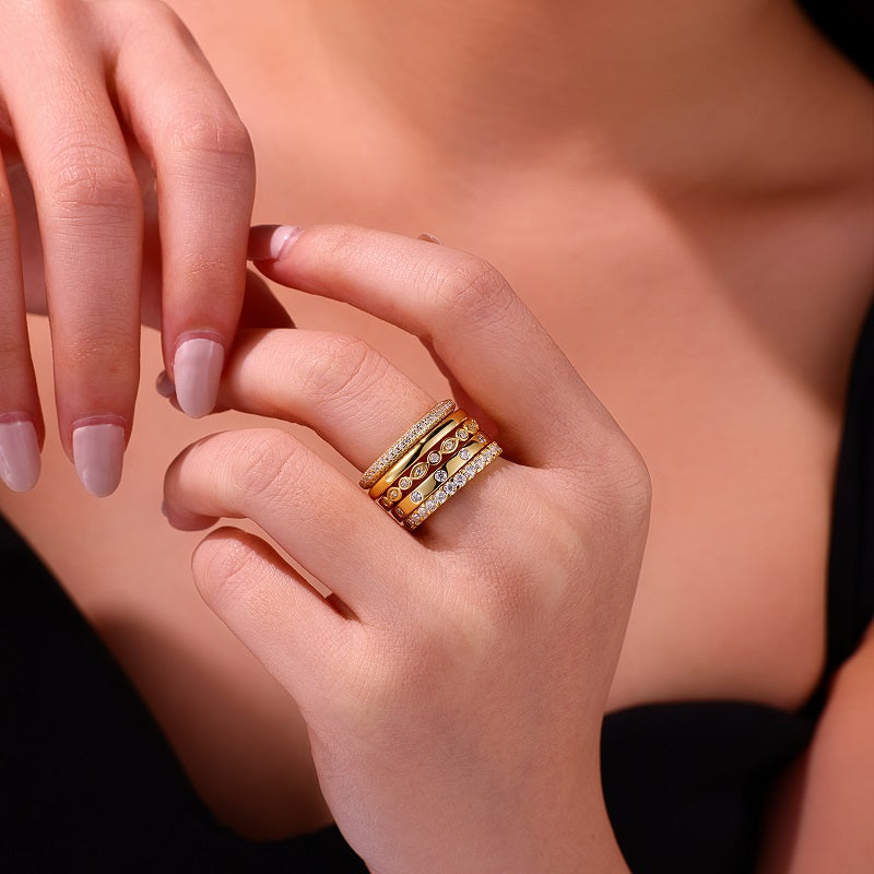 Moissanite Five-Piece Stacking Ring Set in Gold-Plated 925 Silver - worn