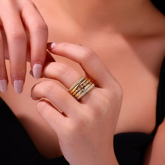 Moissanite Five-Piece Stacking Ring Set in Gold-Plated 925 Silver - worn