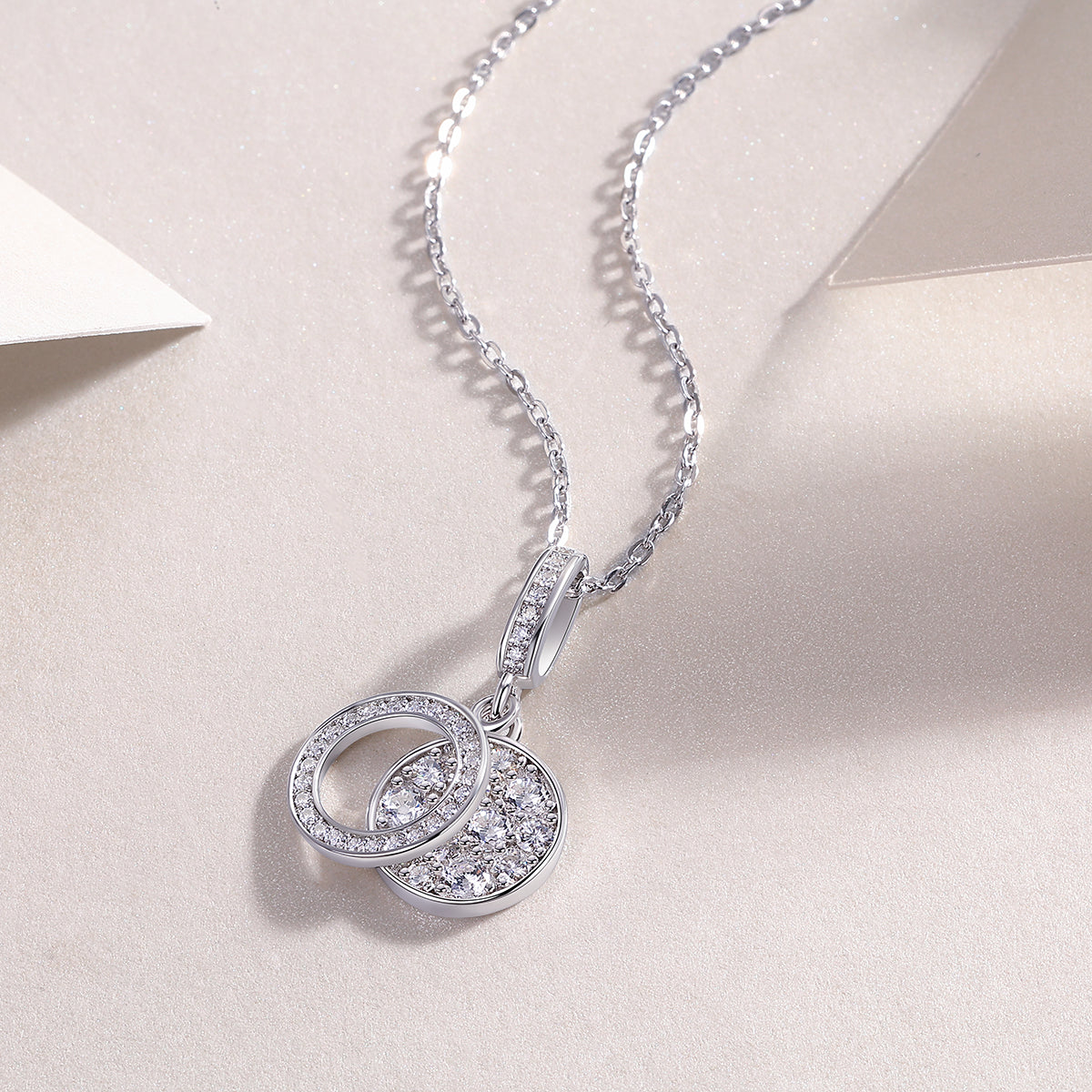 Moissanite Pave Round Disc Pendant Necklace in 925 Sterling Silver